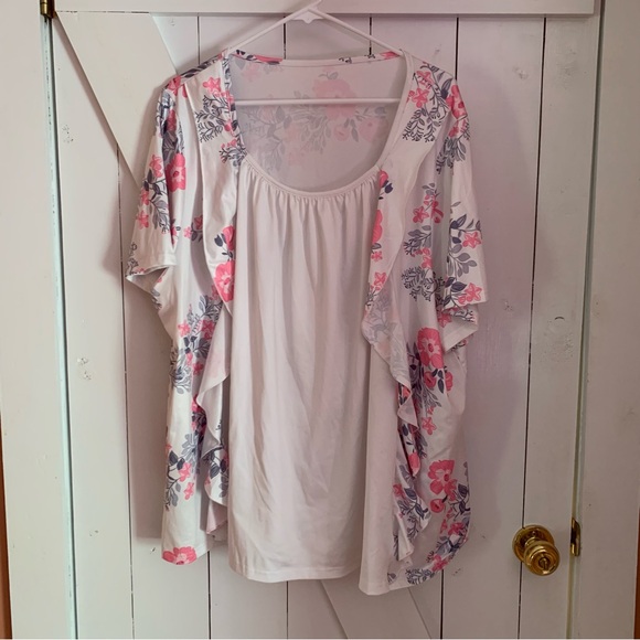 Tops - Women's 5XL 5X Blouse Short Sleeve Ruffles Flowy Floral Print Spring Summer Top